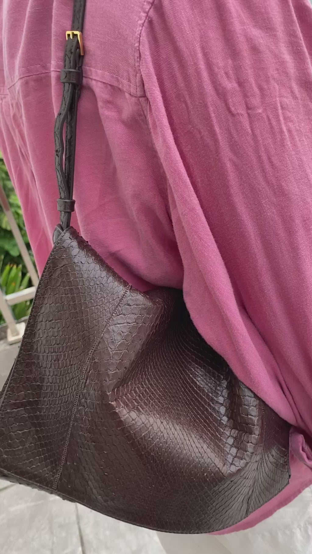 Snake-Embossed Leather Shoulder Bag