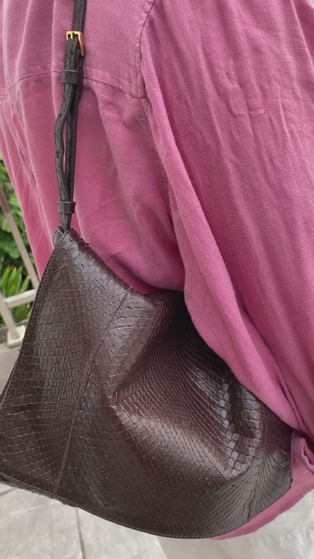 Snake-Embossed Leather Shoulder Bag