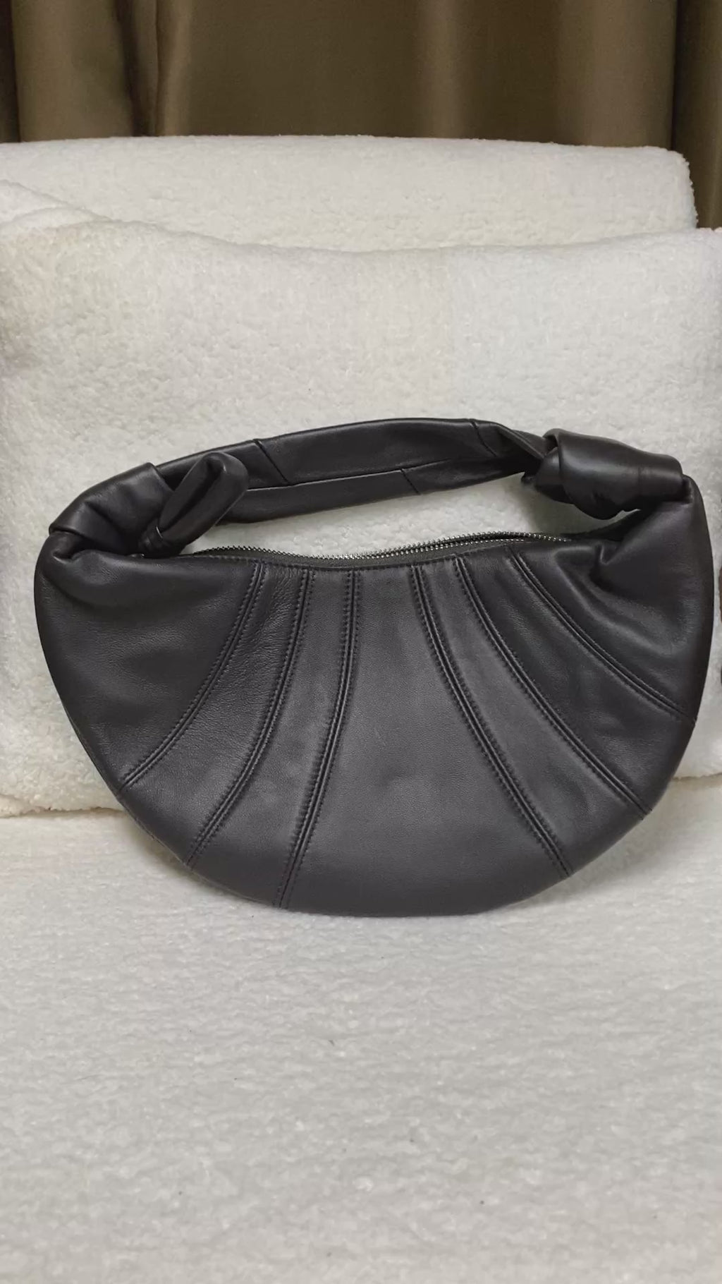 Lambskin Slouchy Croissant Hobo Bag, Knotted Handle Soft Genuine Leather Crescent Underarm Bag Logo-Free