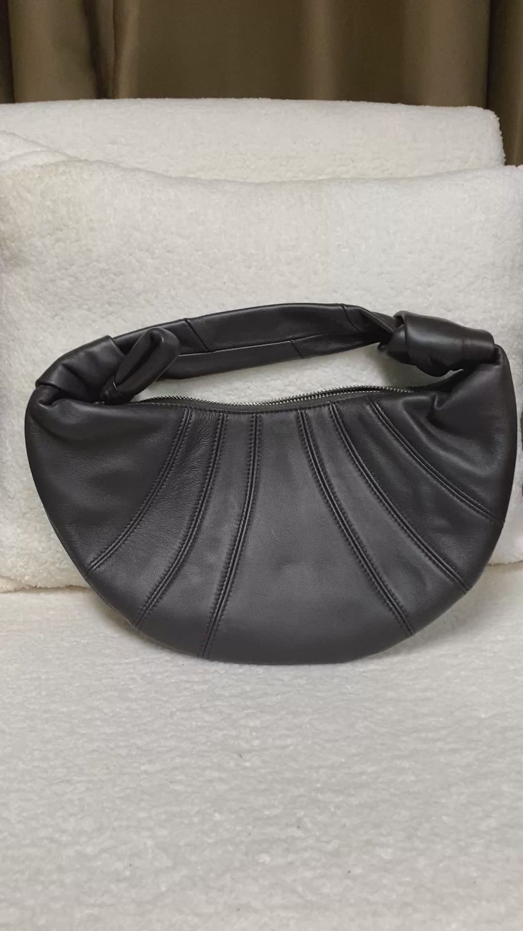 Lambskin Slouchy Croissant Hobo Bag, Knotted Handle Soft Genuine Leather Crescent Underarm Bag Logo-Free