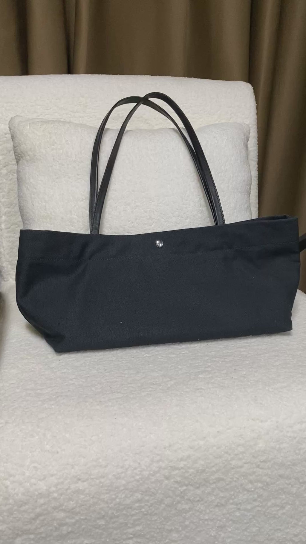 Minimalist Slouchy Horizontal Tote Bag, Canvas Body With Genuine Leather Straps, Snap Closure Logo‑Free