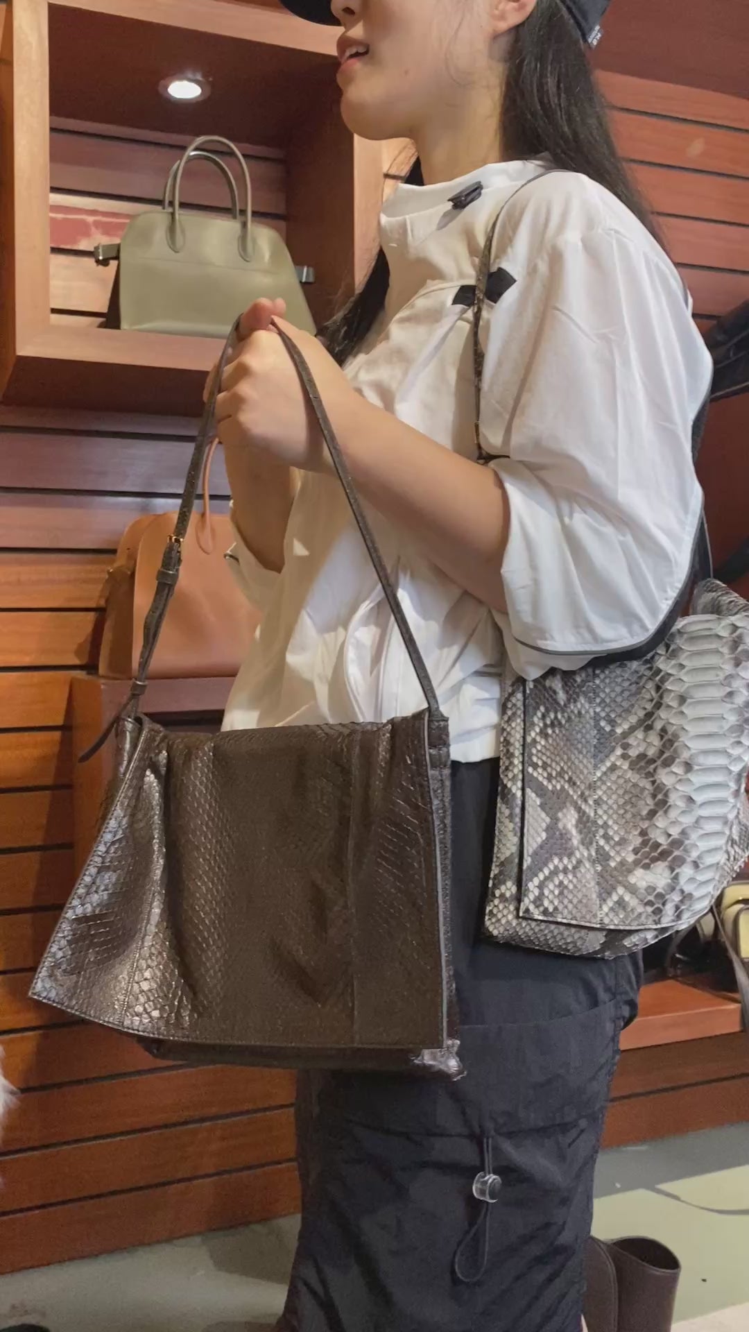 Snake-Embossed Leather Shoulder Bag