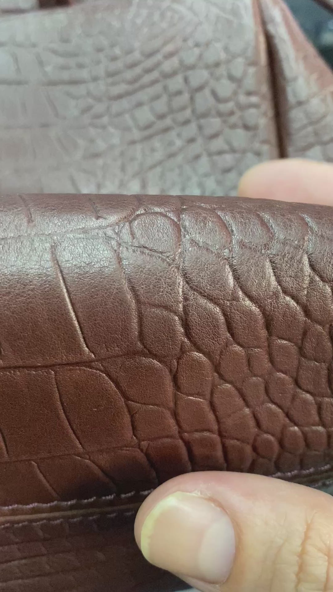 Cognac Croc-Embossed Cowhide Shoulder Bag