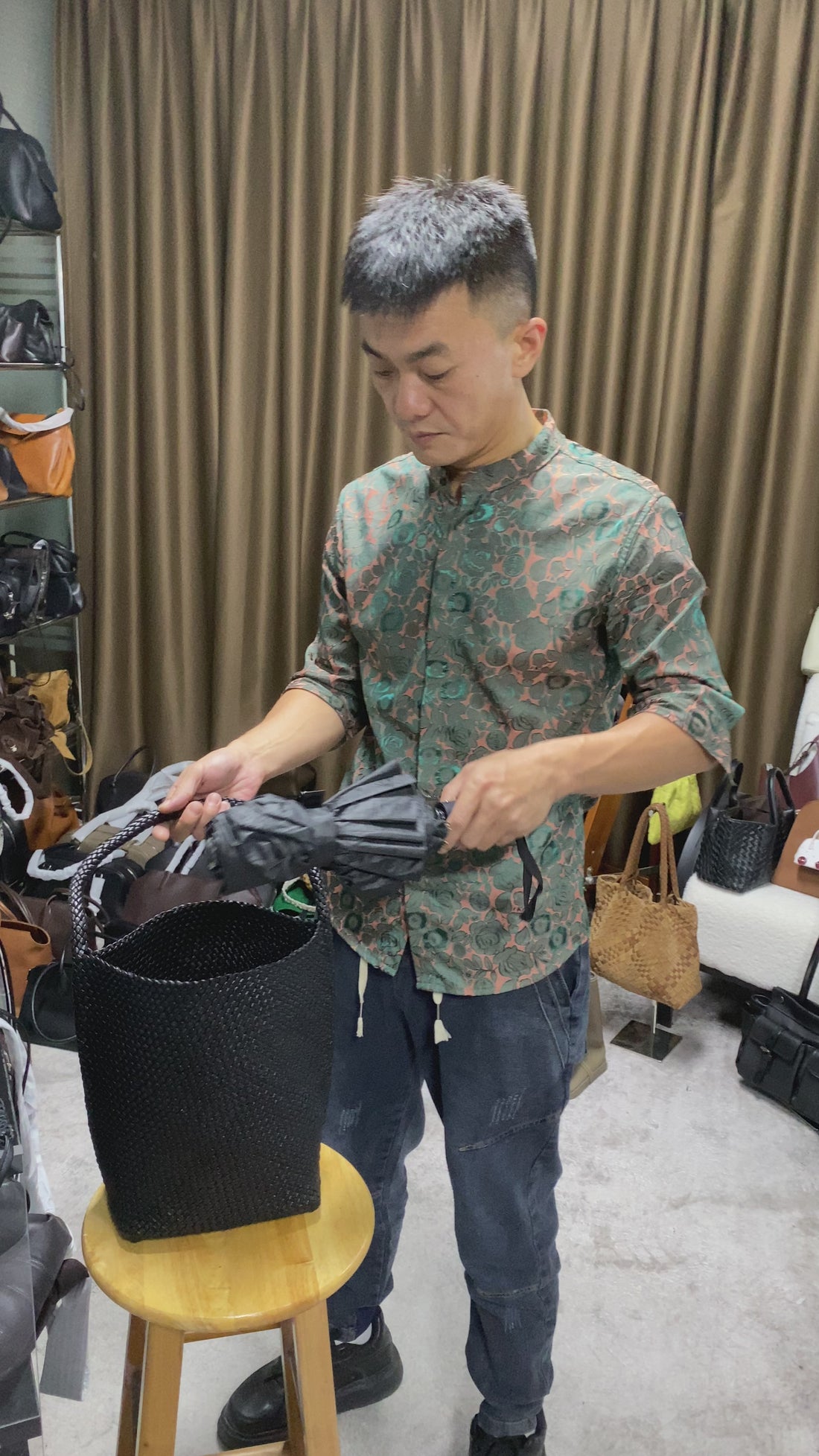 Handwoven Lambskin Bucket Bag