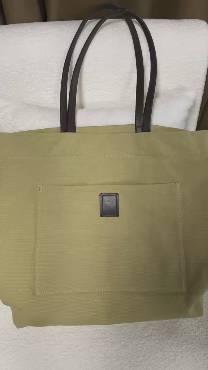 Slouchy Canvas Tote Bag Quiet Luxury Large Capacity Shopper Tote Genuine Leather Handles, Logo‑Free