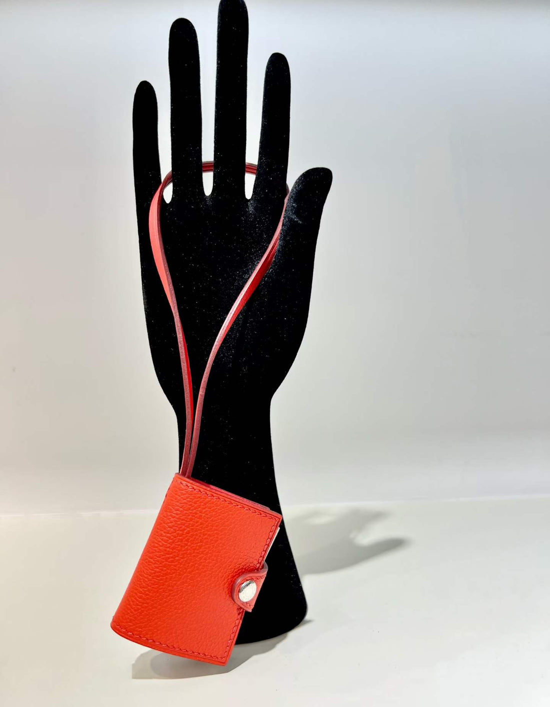 Red first-layer leather mini notebook bag charm with snap closure