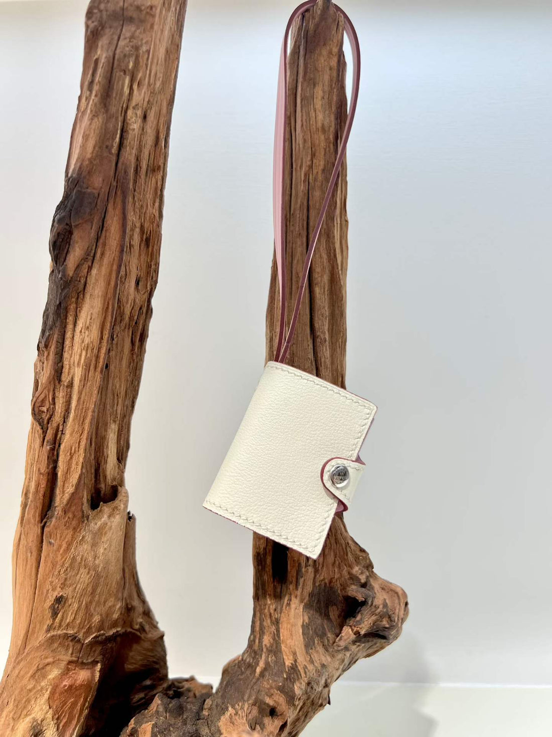White hand-stitched first-layer leather mini notebook bag charm
