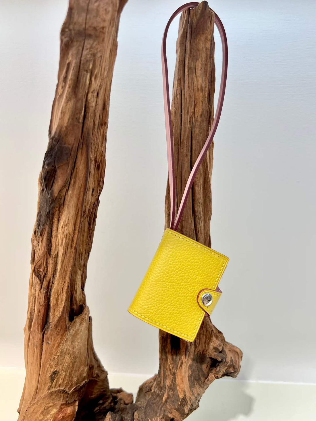 Yellow hand-stitched first-layer leather mini notebook bag charm