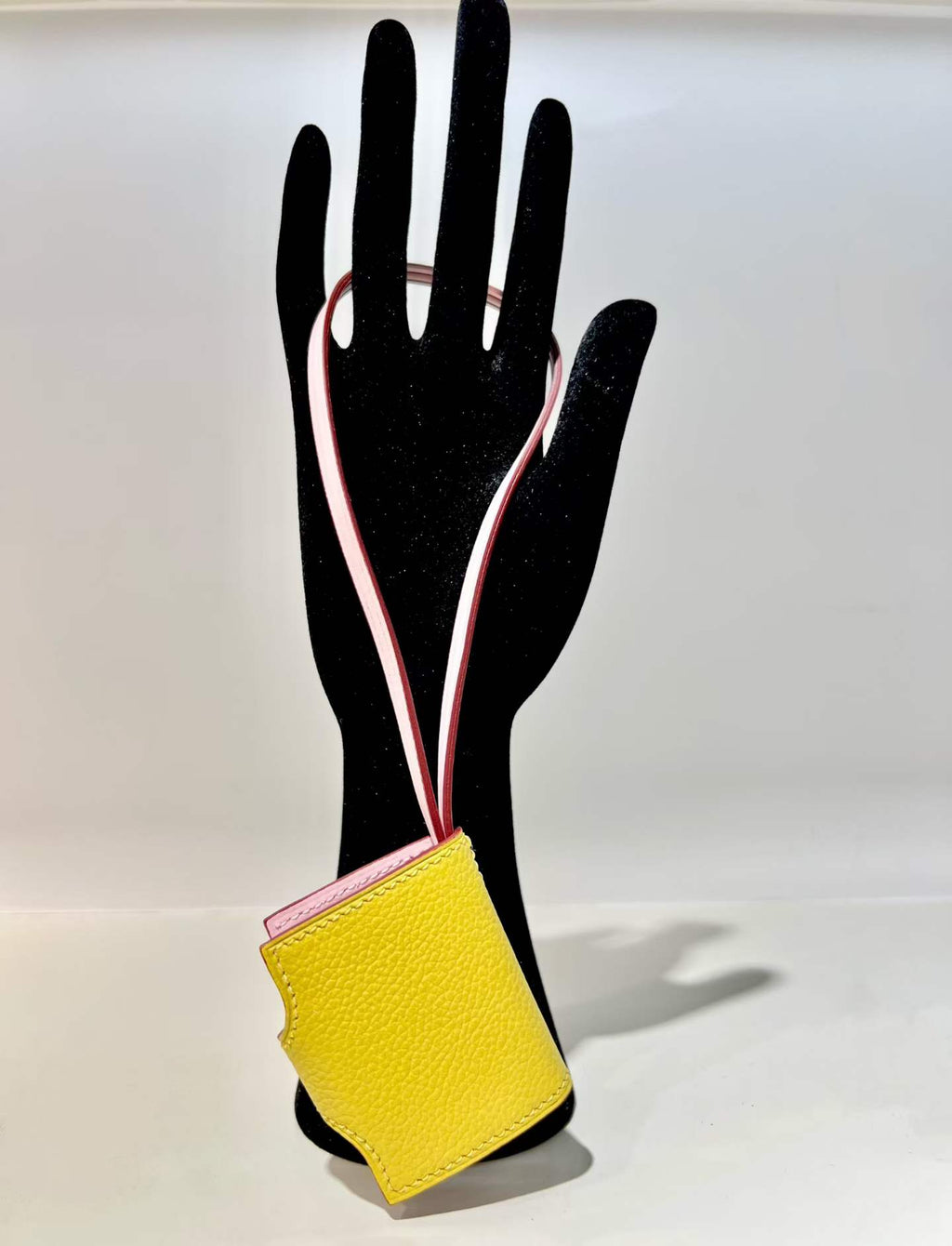 Yellow first-layer leather mini notebook bag charm with snap closure